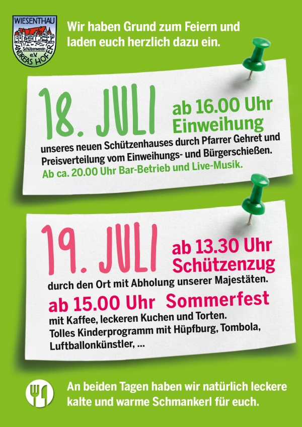 Schützenhaus-Einweihung und Sommerfest 2026